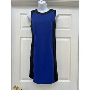EUC Calvin Klein Sheath Dress Blue Black Sleeveless Dress Size 8P 8 Petite Lined